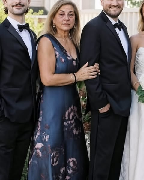 A mother standing with her family at a wedding